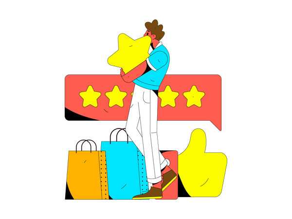Boy giving shopping feedback  Illustration