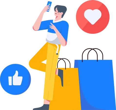 Boy giving shopping feedback  Illustration