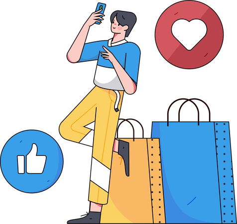 Boy giving shopping Feedback  Illustration