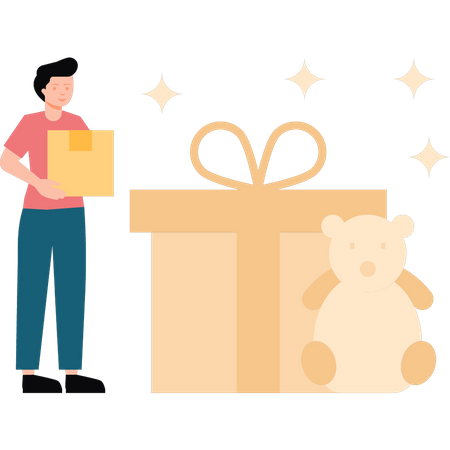 Boy giving teddy bear in gift  Illustration