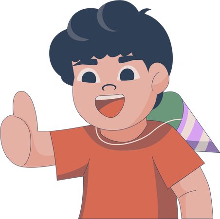 Boy giving thumbs up in birthday party  Illustration