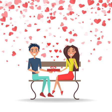 Boy Giving Valentine Gift To Girl Illustration