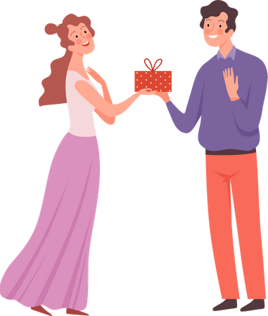 Boy giving valentine gift to girl Illustration