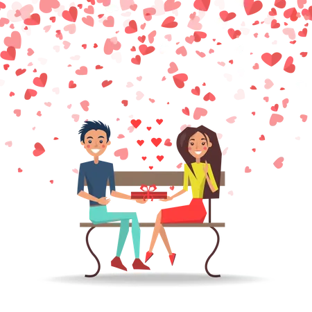 Boy Giving Valentine Gift To Girl  Illustration