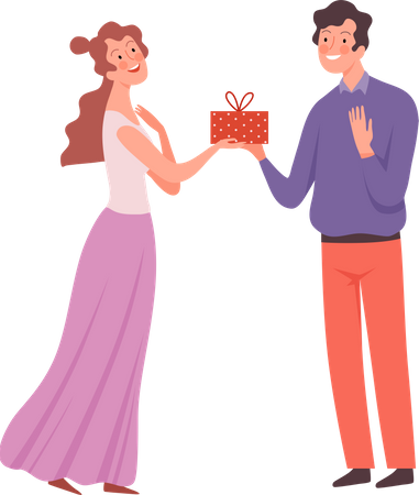 Boy giving valentine gift to girl  Illustration