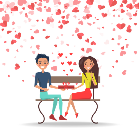 Boy Giving Valentine Gift To Girl  Illustration