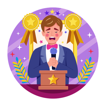 Boy giving winning speech  Illustration