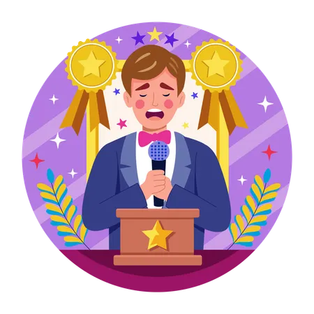 Boy giving winning speech  Illustration