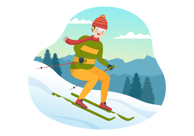 Boy going downhill in ski Illustration