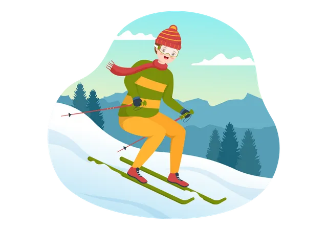 Boy going downhill in ski Illustration