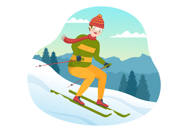 Boy going downhill in ski  Illustration