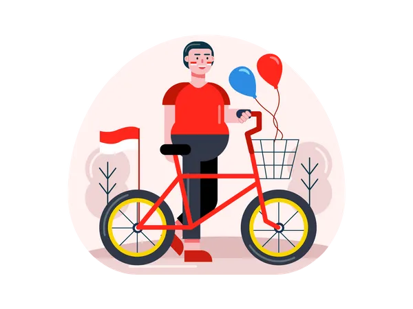 Boy going for bicycle race on independence day  Illustration