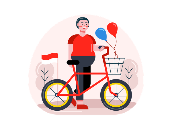 Boy going for bicycle race on independence day  Illustration