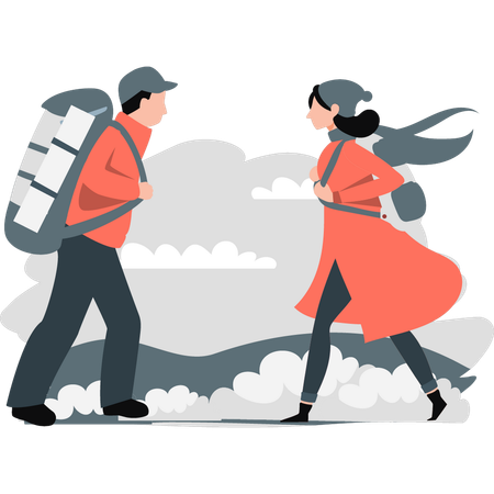 Boy going for destination point and girl coming back  Illustration