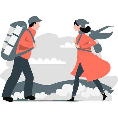 Boy going for destination point and girl coming back  Illustration