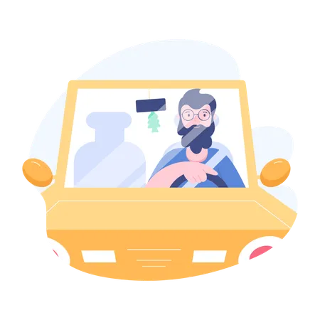 Boy going for long drive  Illustration