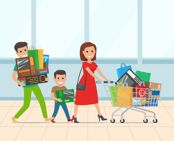 Boy going for shopping with parents  Illustration