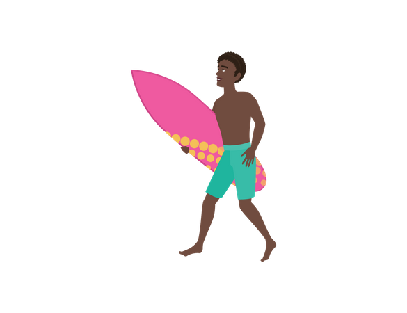Boy going for surfing  イラスト