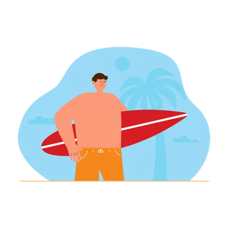 Boy going for surfing with surfboard  Illustration