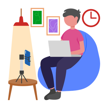 Boy going Live on Social Media  Illustration