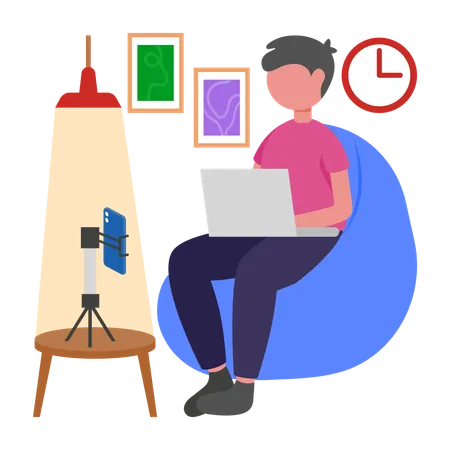 Boy going Live on Social Media  Illustration