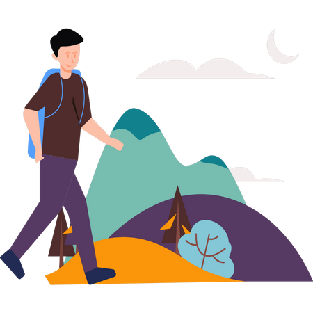 Boy going on hiking  일러스트레이션