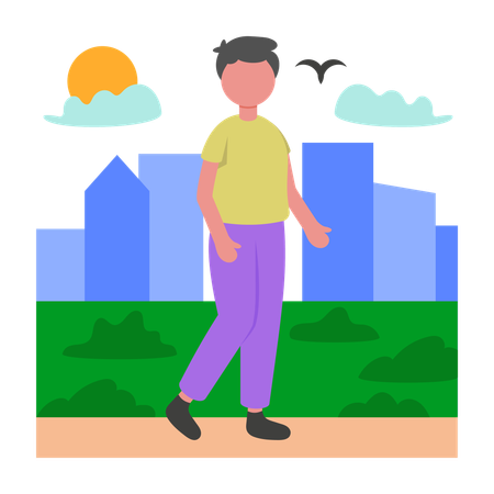 Boy going on morning Walk  Illustration
