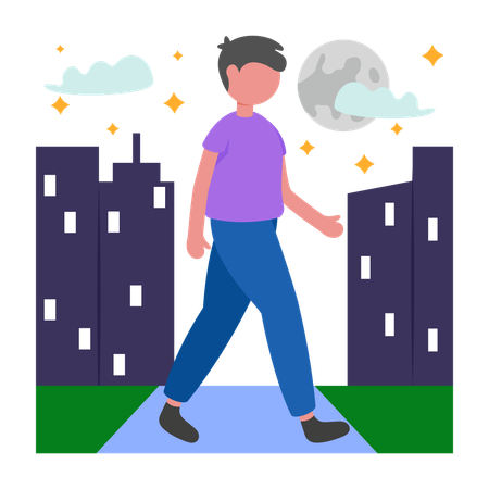 Boy going on Night Walk  Illustration