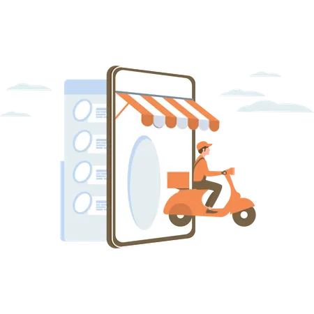 Boy going on scooter for online delivery Illustration