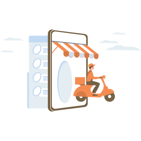 Boy going on scooter for online delivery  Illustration