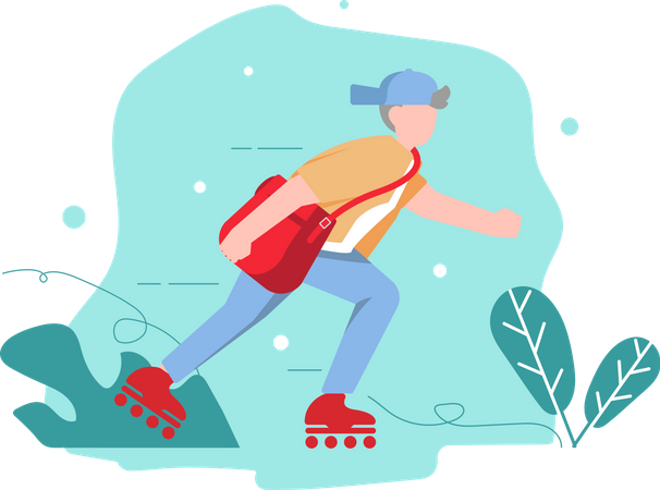 Boy going school on skate  Illustration