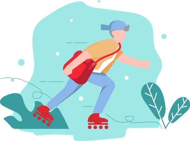 Boy going school on skate  Illustration