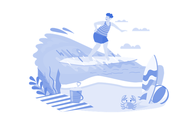 Boy Going Surfing At The Beach  Illustration