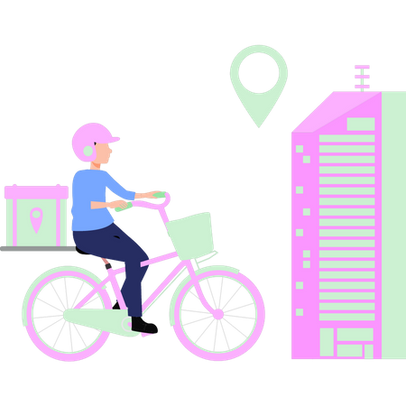 Boy  going to deliver  parcel on  bicycle  Illustration