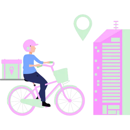 A Boy Is Going To Deliver A Parcel On A Bicycle Illustration
