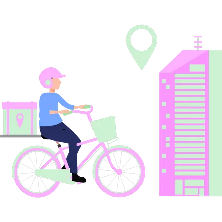 Boy  going to deliver  parcel on  bicycle  Illustration