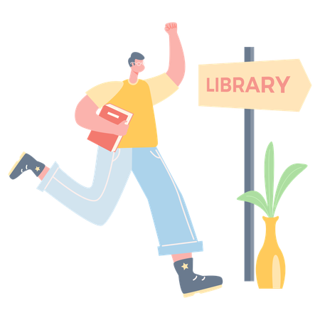 Boy going to library  Illustration