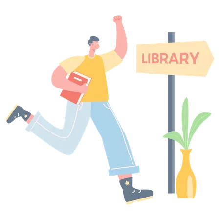 Boy going to library  Illustration