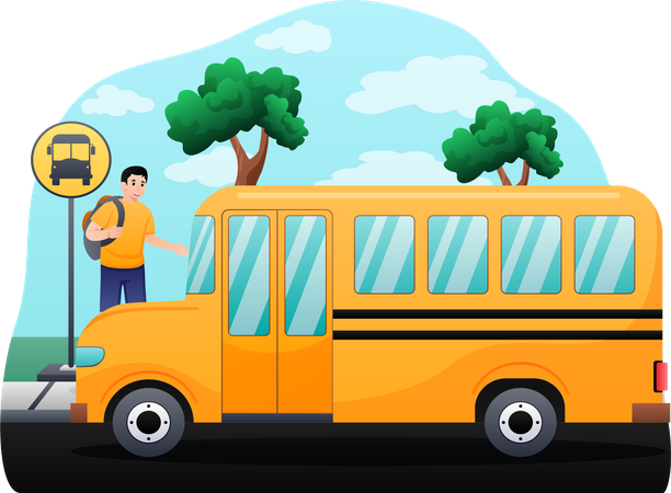 Boy Going to school  Illustration