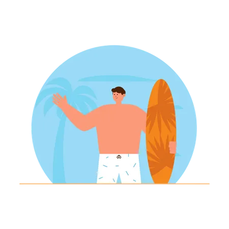 Boy going to surfing  Illustration