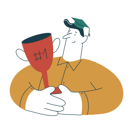 Boy got best student award trophy  Illustration
