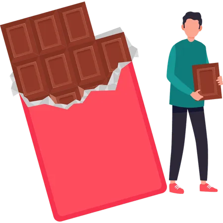 Boy grabbed a piece of chocolate from the bar  イラスト