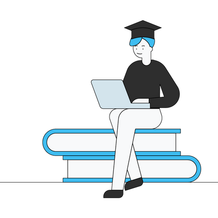 Boy graduating online  イラスト