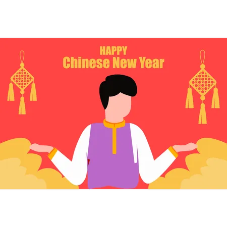 Boy greeting Chinese New Year Illustration