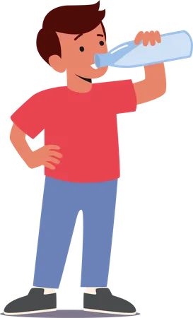 Boy gulping water from bottle Illustration