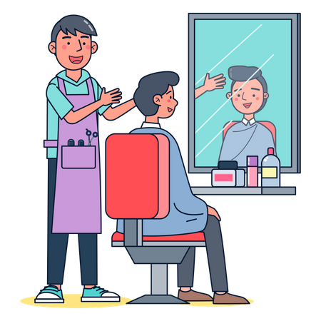 Boy hairdresser getting hair cut Illustration