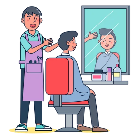 Boy hairdresser getting hair cut  イラスト