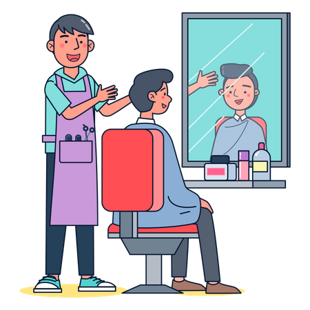 Boy hairdresser getting hair cut  Illustration