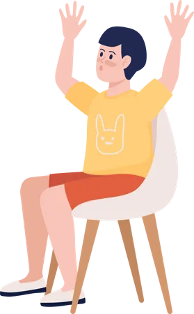 Boy With His Hands Up Semi Flat Color Vector Character Sitting Figure Full Body Person On White Festive Celebration Simple Cartoon Style Illustration For Web Graphic Design And Animation Illustration