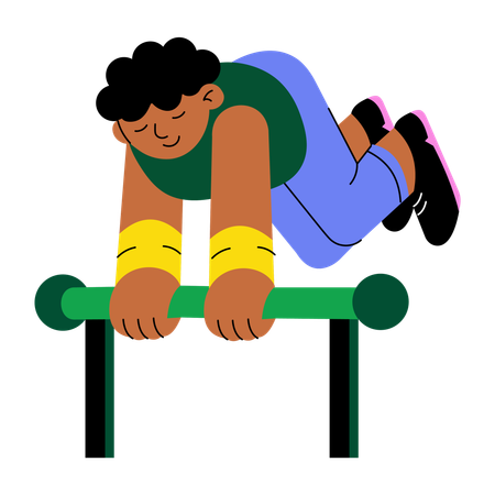Boy hanging on bar  Illustration